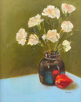 White Carnations and Red Pomegranate by Karolyn Farrell