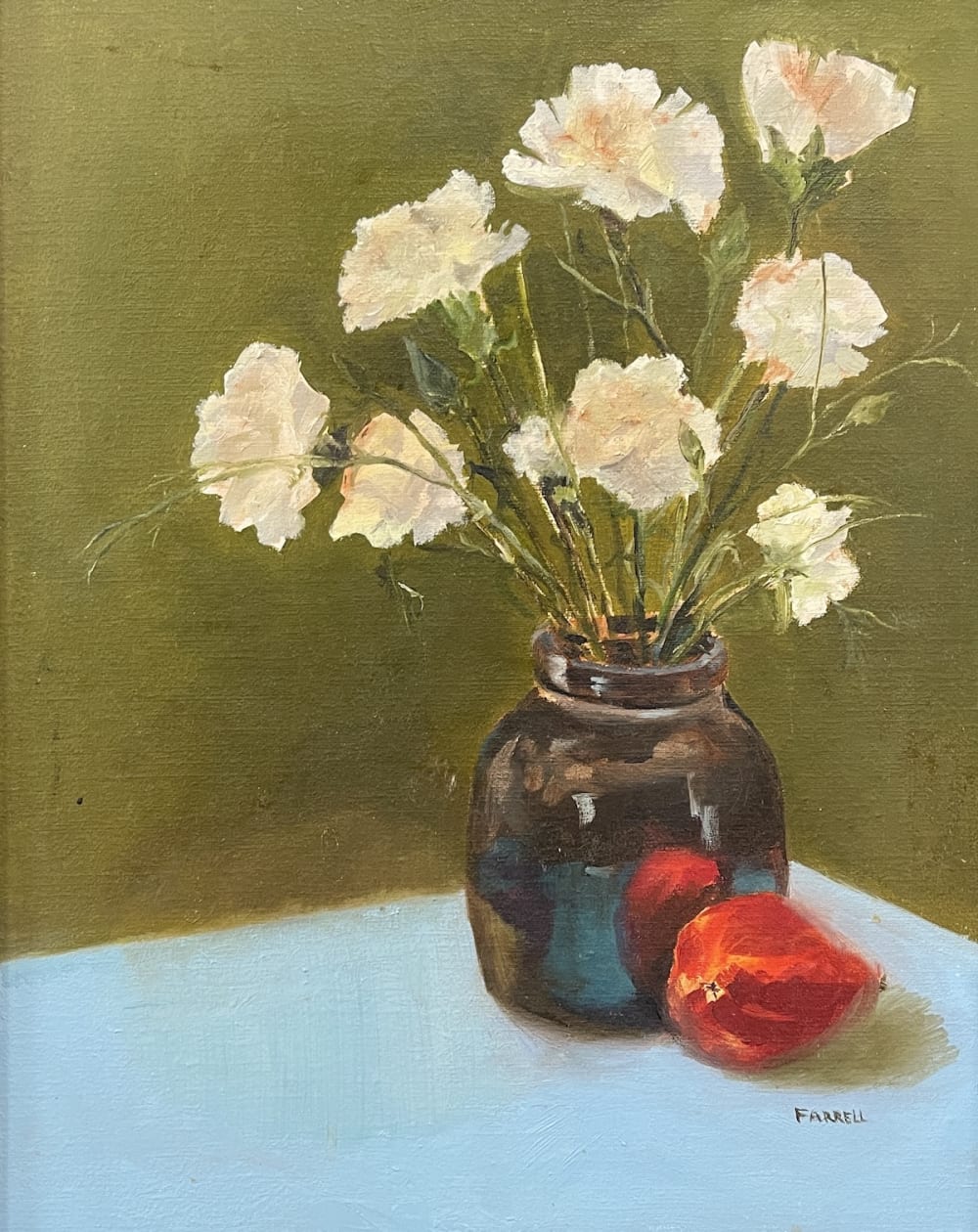 White Carnations and Red Pomegranate by Karolyn Farrell