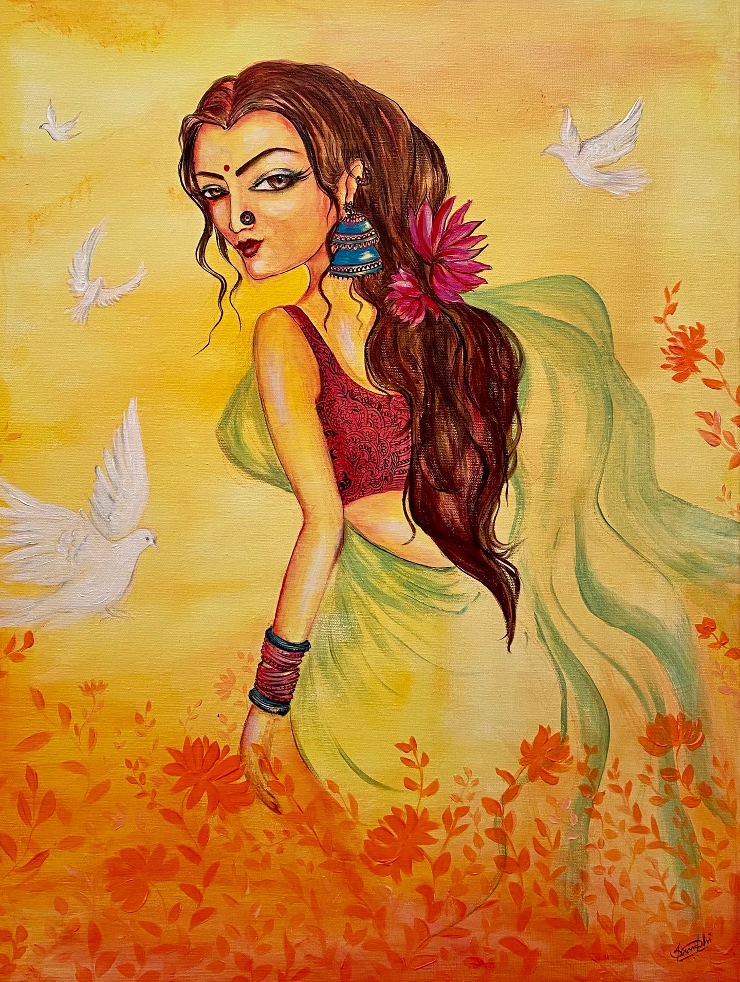 Woman in Flower Field by Surabhi Priji Suran